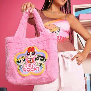 THE POWERPUFF GIRLS X SHEIN Fashionable Pink Cartoon Character Pattern Handbag